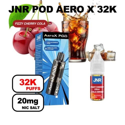 JNR AeroX pod rechargeable + e-liquide 10ml 20mg Nic salt-pizzy cherry cola