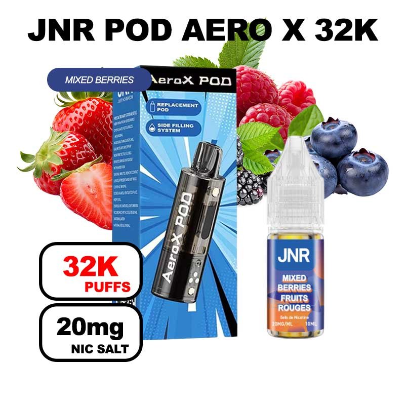 JNR AeroX pod rechargeable + e-liquide 10ml 20mg Nic salt-mixed berries
