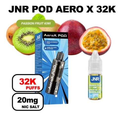 JNR AeroX pod rechargeable + e-liquide 10ml 20mg Nic salt-passion kiwi