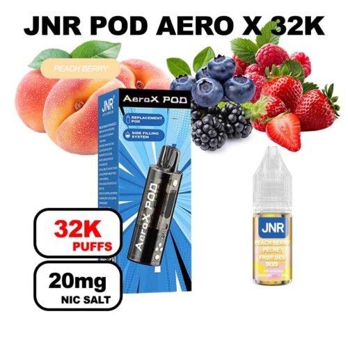 JNR AeroX pod rechargeable + e-liquide 10ml 20mg Nic salt-peach berry