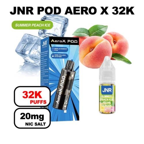 JNR AeroX pod rechargeable + e-liquide 10ml 20mg Nic salt-peach ice