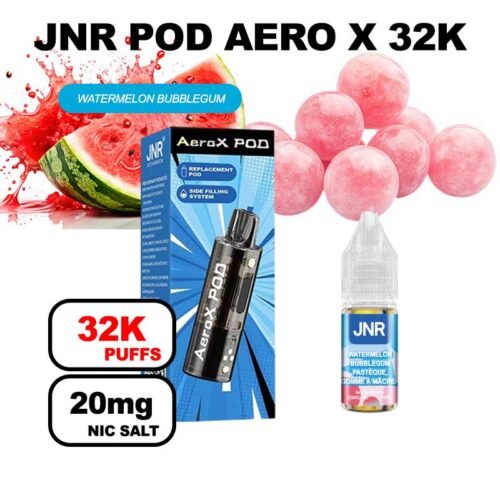 JNR AeroX pod rechargeable + e-liquide 10ml 20mg Nic salt- watermelon bubblegum