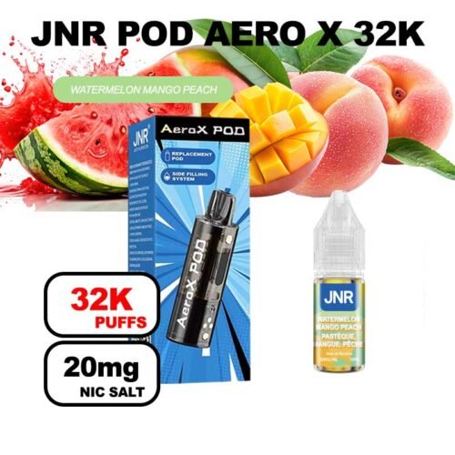 JNR AeroX pod rechargeable + e-liquide 10ml 20mg Nic salt-watermelon mango peach