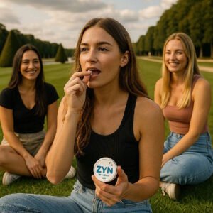 une-femme-assis-sur-la-pelouse-entrain-de-consommer-un-sachet-de-nicotine-VELO-snus-dans-dans-le-parc-de-sceaux-en-compagnie-de-2-copines