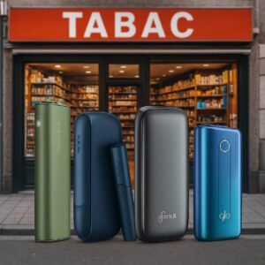 ensemble-iqos-iluma-one-iqos-duo-ploom-x-glo-Hyper-en-arriere-plan-un-magasin-de-tabac