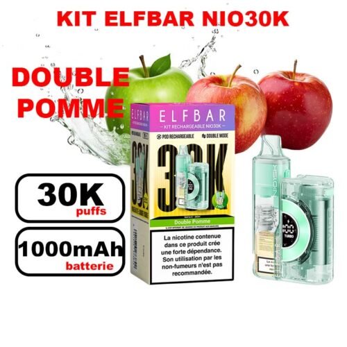 Elfbar NIO30K 20mg : Grosse Puff Jetable Grande Capacité- double pomme