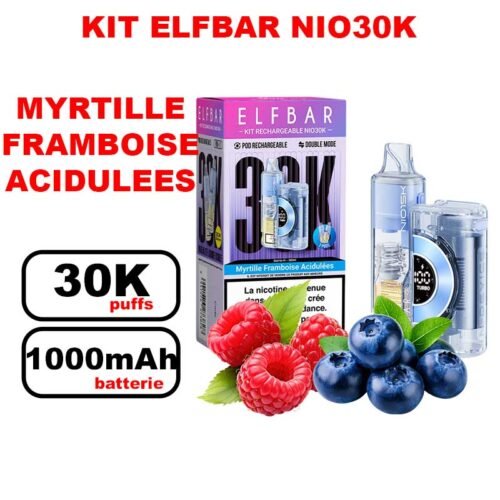 Elfbar NIO30K 20mg : Grosse Puff Jetable Grande Capacité- myrtille framboise acidulées