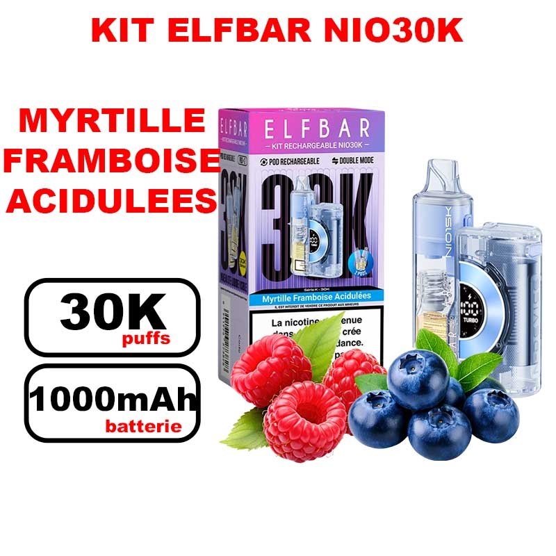Elfbar NIO30K 20mg : Grosse Puff Jetable Grande Capacité- myrtille framboise acidulées