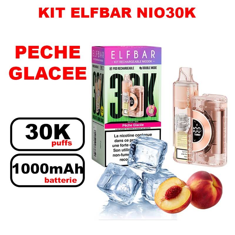 Elfbar NIO30K 20mg : Grosse Puff Jetable Grande Capacité- peche glacée
