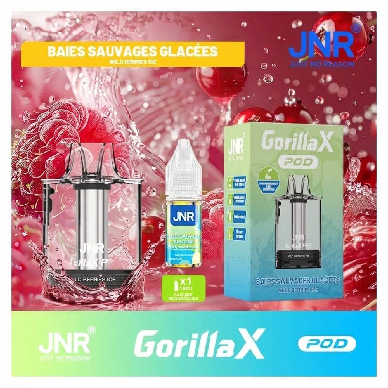 jnr-gorilla-x-pod-remplissable-cartouche-vide-20mg-10ml-baies-sauvages-glacees-decoration