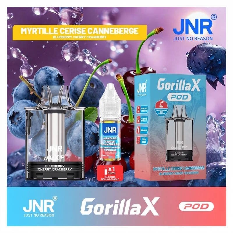jnr-gorilla-x-pod-remplissable-cartouche-vide-20mg-10ml-myrtille-cerise-canneberges-decoration