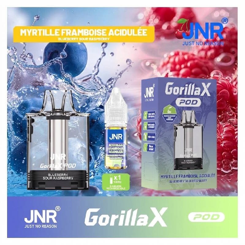 jnr-gorilla-x-pod-remplissable-cartouche-vide-20mg-10ml-myrtille-framboise-acidulee-decoration