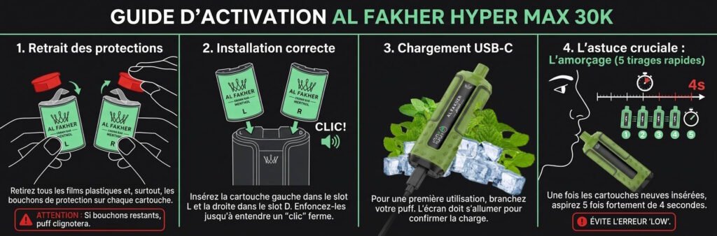 cartouche-30k-hypermax-advanced-al-fakher-jetable-comment-activer-cartouche-changer-pod-preremplie