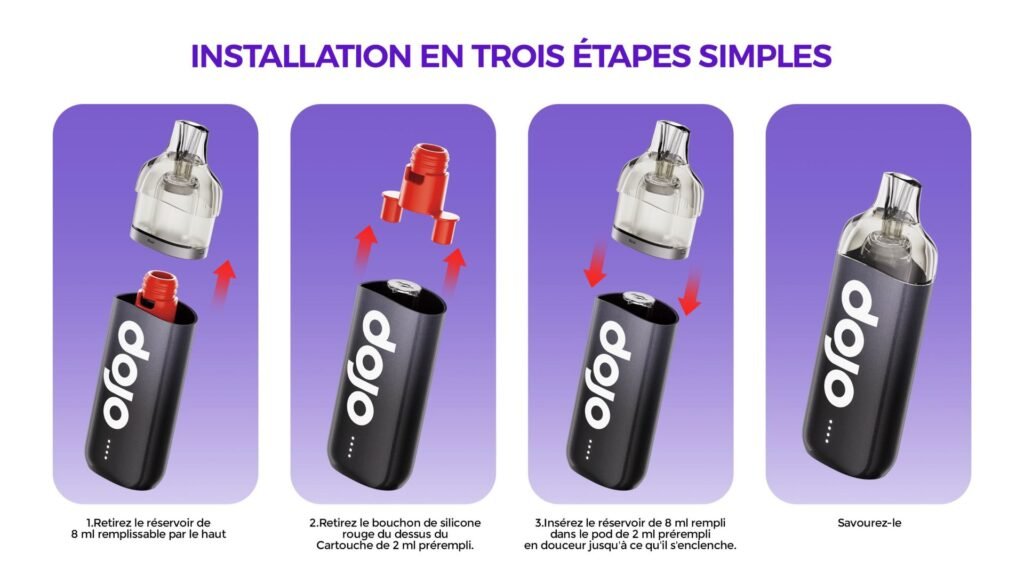 Dojo Blast puff 15K par Vaporesso 1 INSTALLATION_DE_LA_CARTOUCHE_DOJO_BLAST-15k-puff
