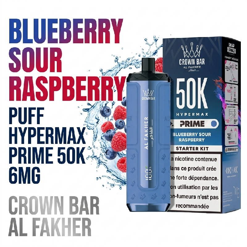 PUFF-50K-Hyper-Max-Prime-Al-Fakher-6mg-saveur-blueberry-sour-raspberry-myrtille-framboise