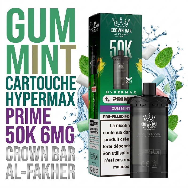 cartouche-puff-50k-crown-bar-al-fakher-hypermax-prime-pre-filled-pod-gum-mint