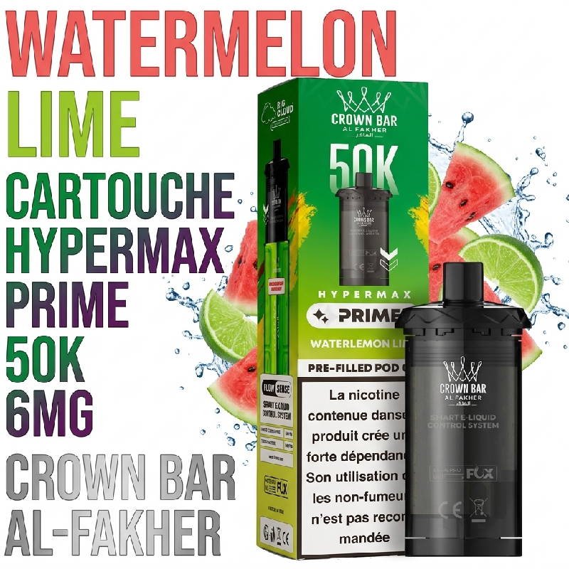 cartouche-puff-50k-crown-bar-al-fakher-hypermax-prime-pre-filled-pod-watermelon-lime