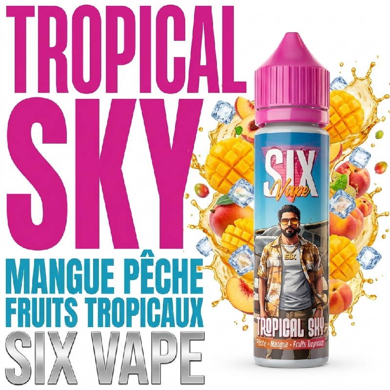 eliquide-vape-six-50ml-fruite-frais-sucre-intense-tropical-sky-mangue-peche-fruits-tropicaux