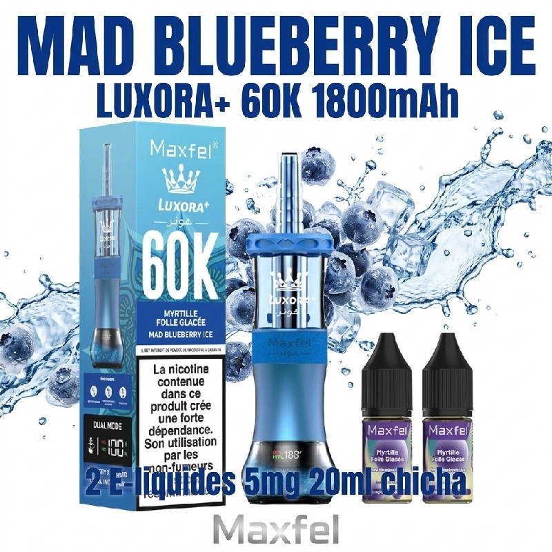 puff-shisha-60k-maxfel-5mg-20ml-luxora-1800mah-ecig-Mad-Blueberry-Ice-mirtylle-glacees