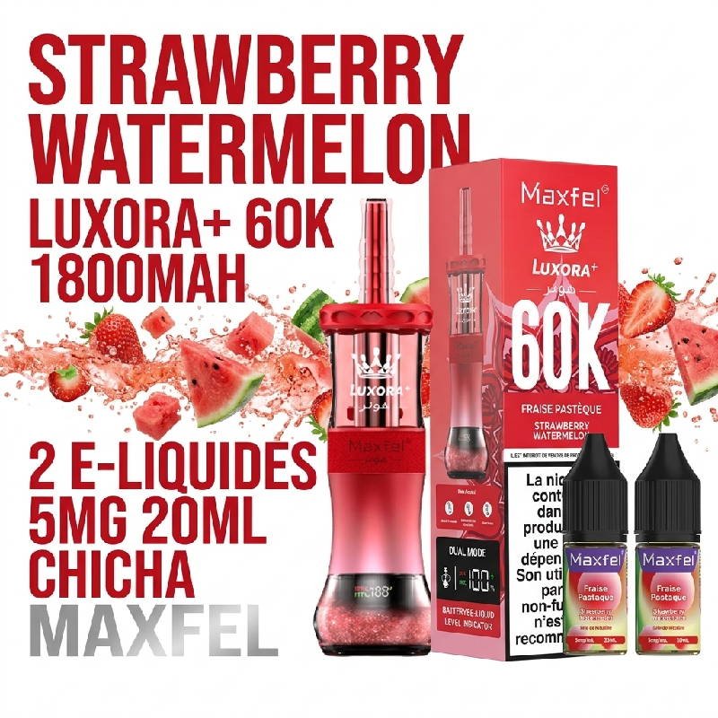 puff-shisha-60k-maxfel-5mg-20ml-luxora-1800mah-ecig-strawberry-watermelon-fraise-pasteque